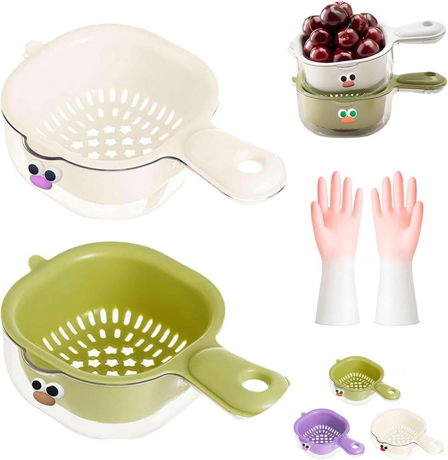 All-in-One Dual-Layer Strainer Basket with Handle for Easy Fruit & Veggie Washing