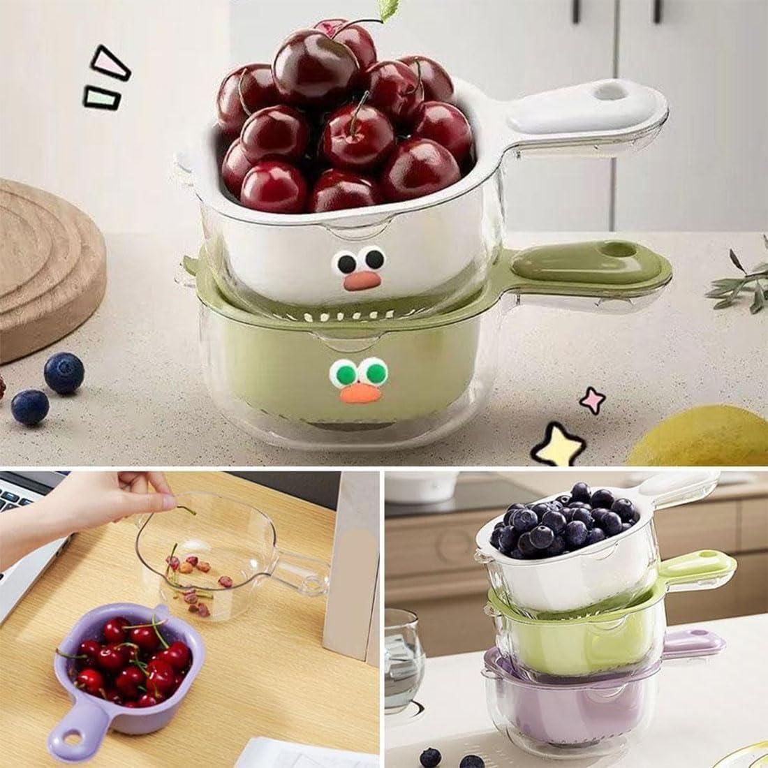 All-in-One Dual-Layer Strainer Basket with Handle for Easy Fruit & Veggie Washing